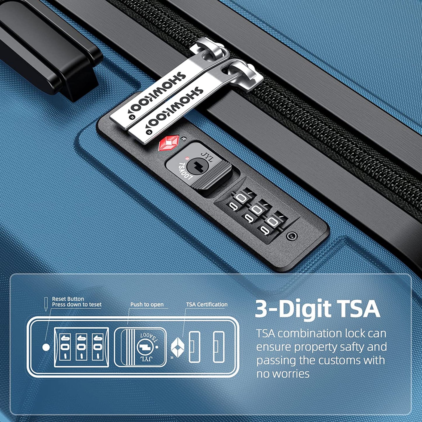 Luggage Sets Expandable PC+ABS Durable Suitcase Sets Double Wheels TSA Lock Family set-Navy